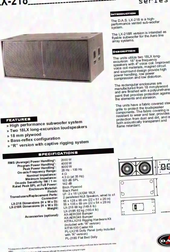 D.A.S. Audio LX218 Subwoofers.