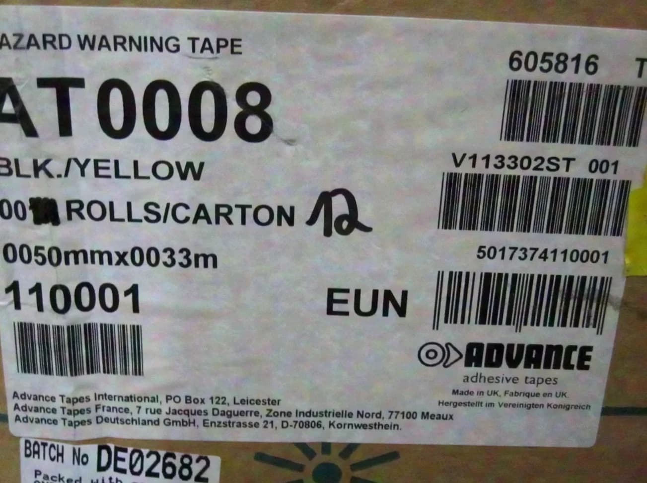 12 x Gaffa Tape yellow black AT 8 warning tape 5803 marking tape