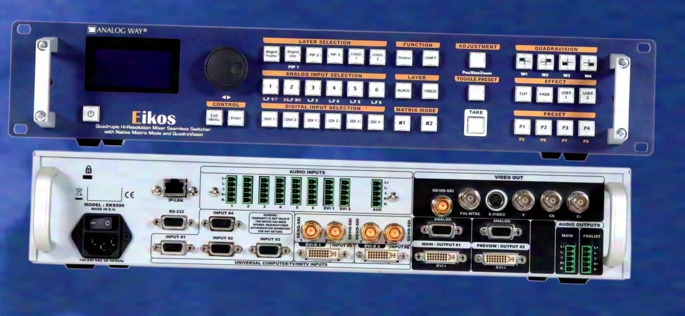 Analog Way Eikos EKS500 2K Multi-Layer 12 Input Mixer Matrix Scaler Seamless Switcher mit 4 Scalers
