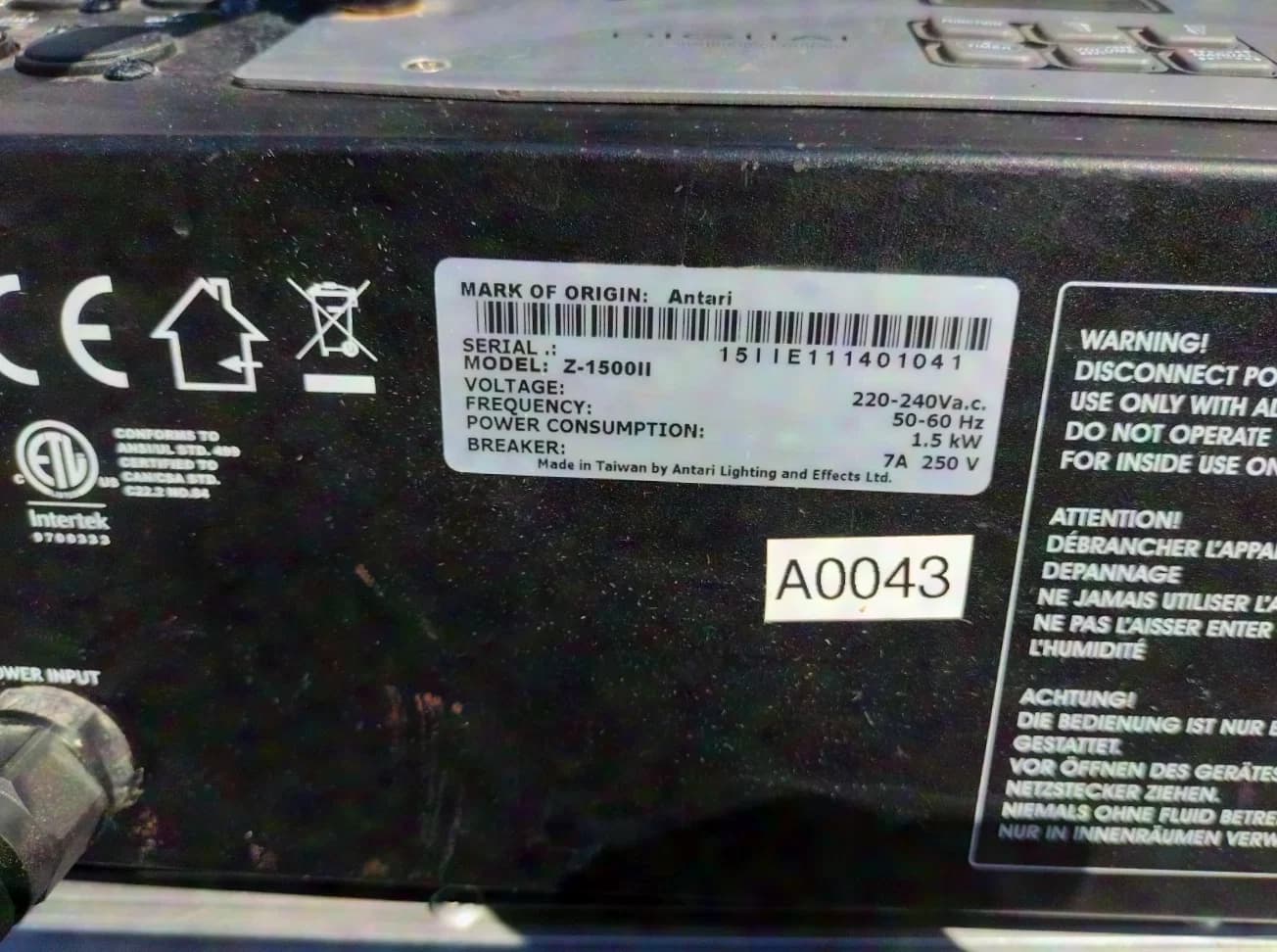 Antari Z-1500 MK2 1500W Fog Machine DMX FOG Haze