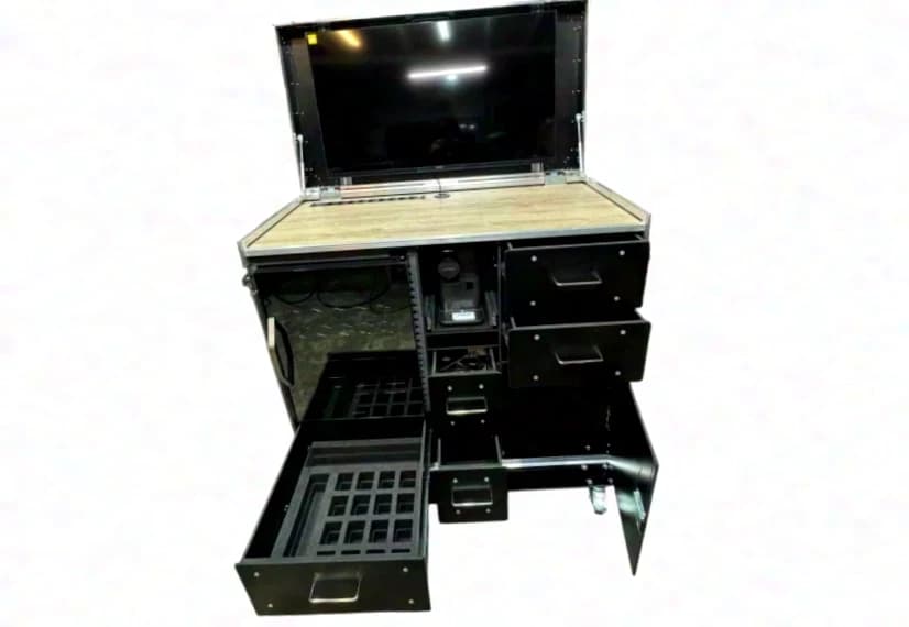 Casebase transport case with refrigerator + TV mount 42-43″