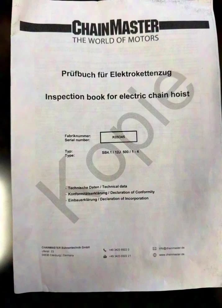 ChainMaster Electric Chain Hoist SB4 .1/12 J (CM-960506)