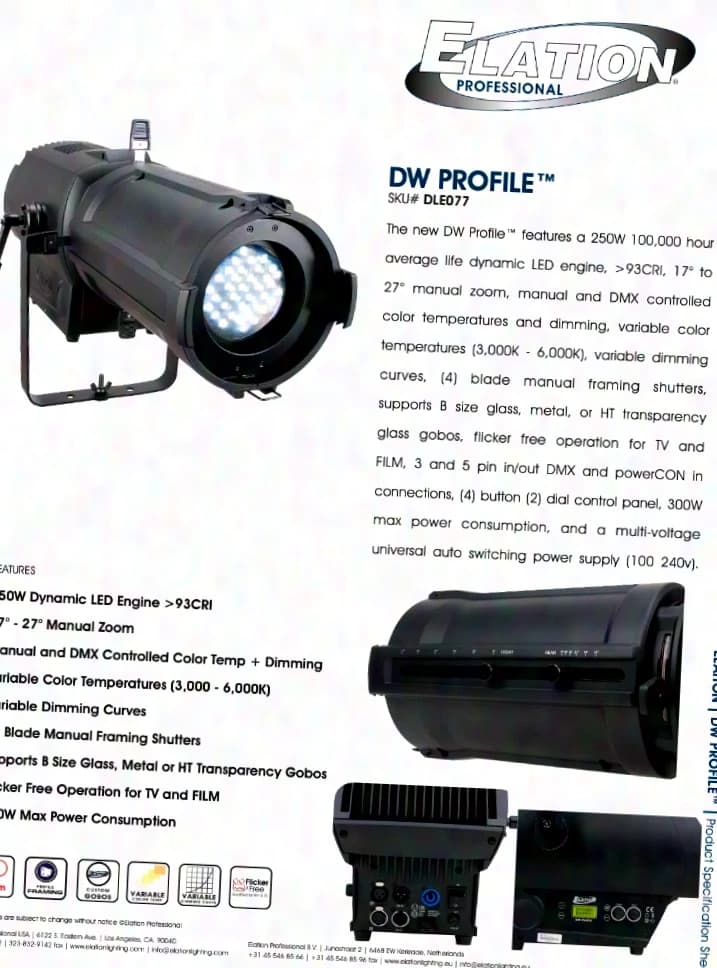 Elation DW Profile, LED Profile Spotlight, 250W, 17°-27°