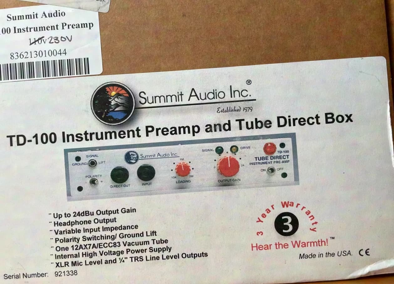 HighEnd! SUMMIT AUDIO TD 100 Tube Preamp / DI Box - 1/2 19" - awesome!