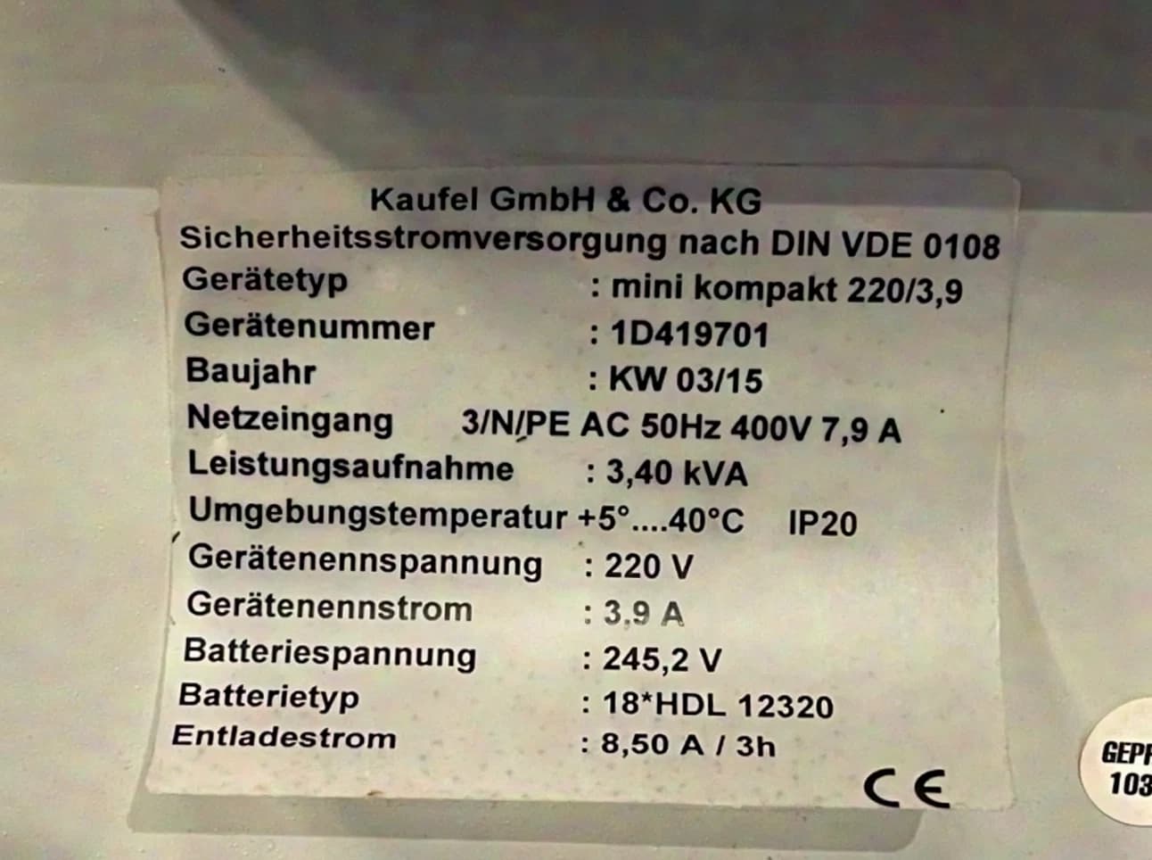 KK - Safety power supply according to DIN VDE 0108 mini kompakt 220/3,9