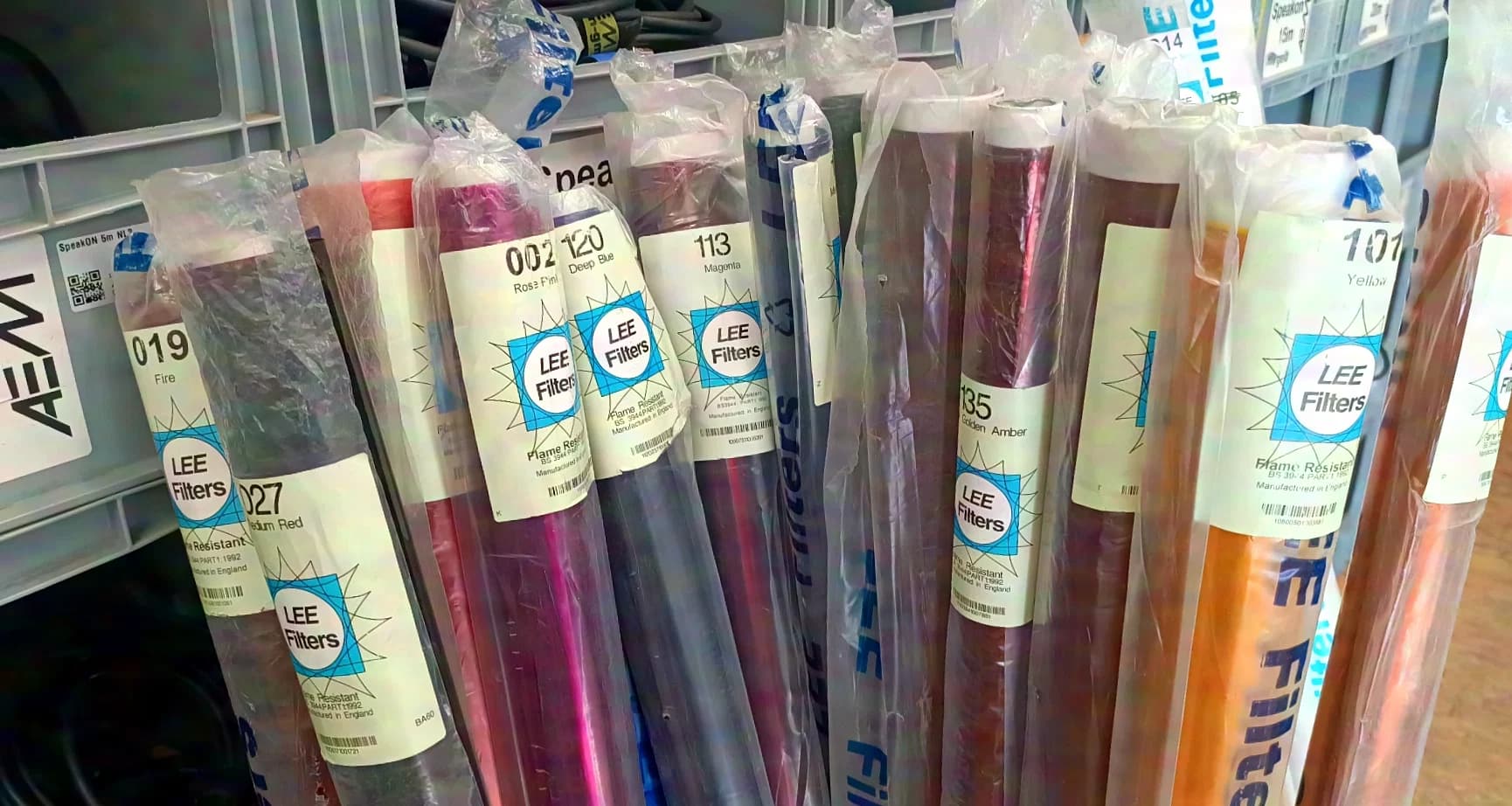 LEE Filters 35x color gels, various colors, partially used rolls