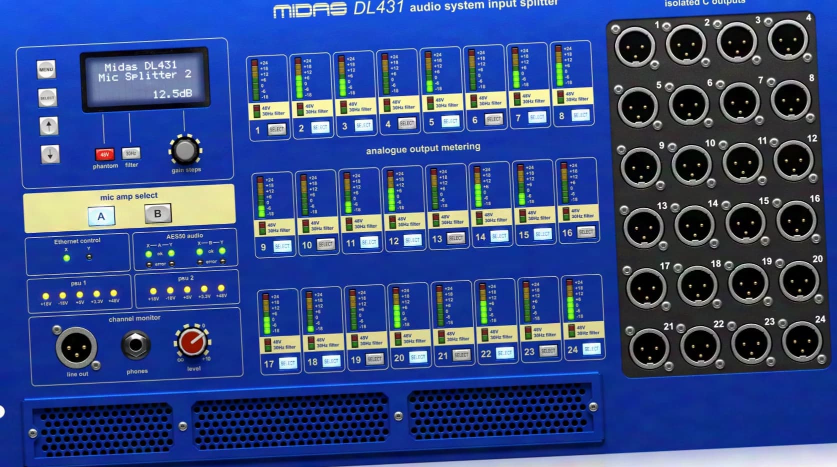 MIDAS DL431 24 Input, 72 Output Active Microphone Splitter with Independent Midas Microphone Preamplifiers