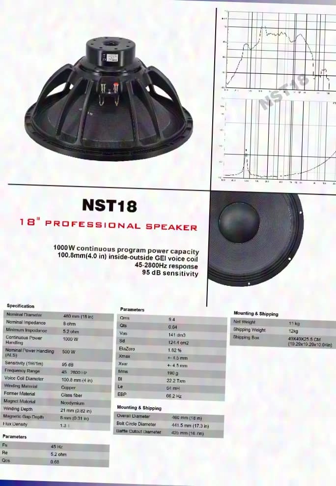 Master Audio NST18 Neodymium Woofer 18" 18 inch Bass Speaker Chassis Subwoofer