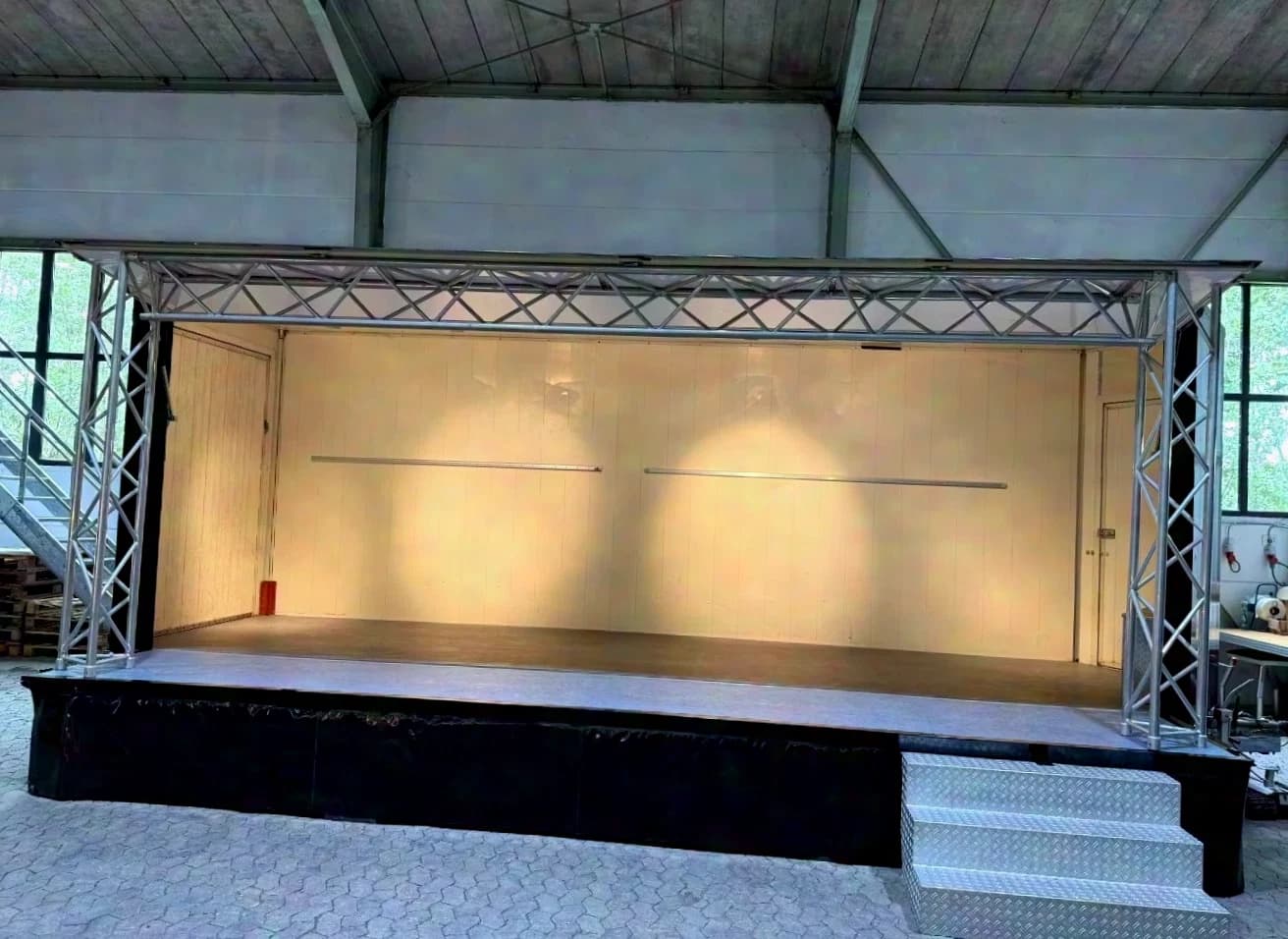 Mobile musician and event stage box trailer, opens on one side