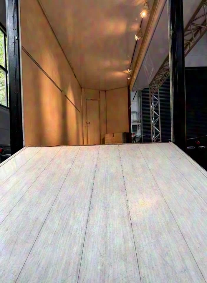 Mobile musician and event stage box trailer, opens on one side