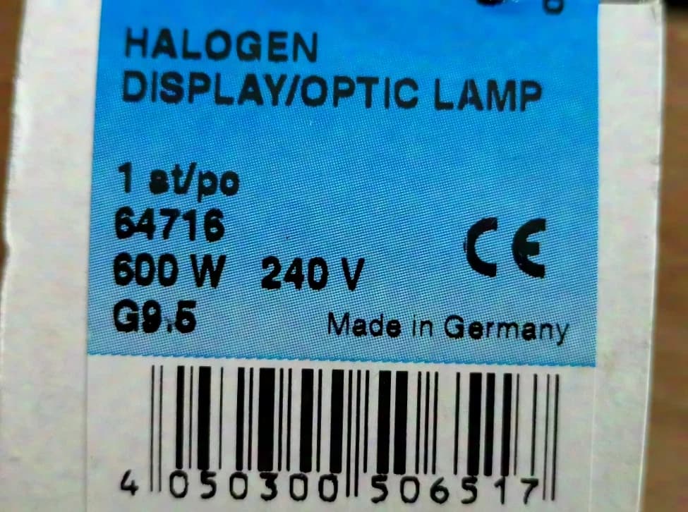 OSRAM 64716GKV 240V/600W G-9,5 250h 3200K