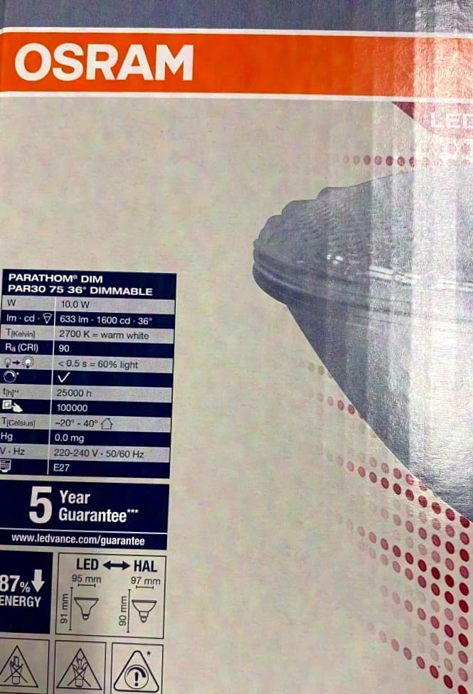 OSRAM Parathom DIM PAR30 LED Reflector PAR30 36 Degree Beam Angle