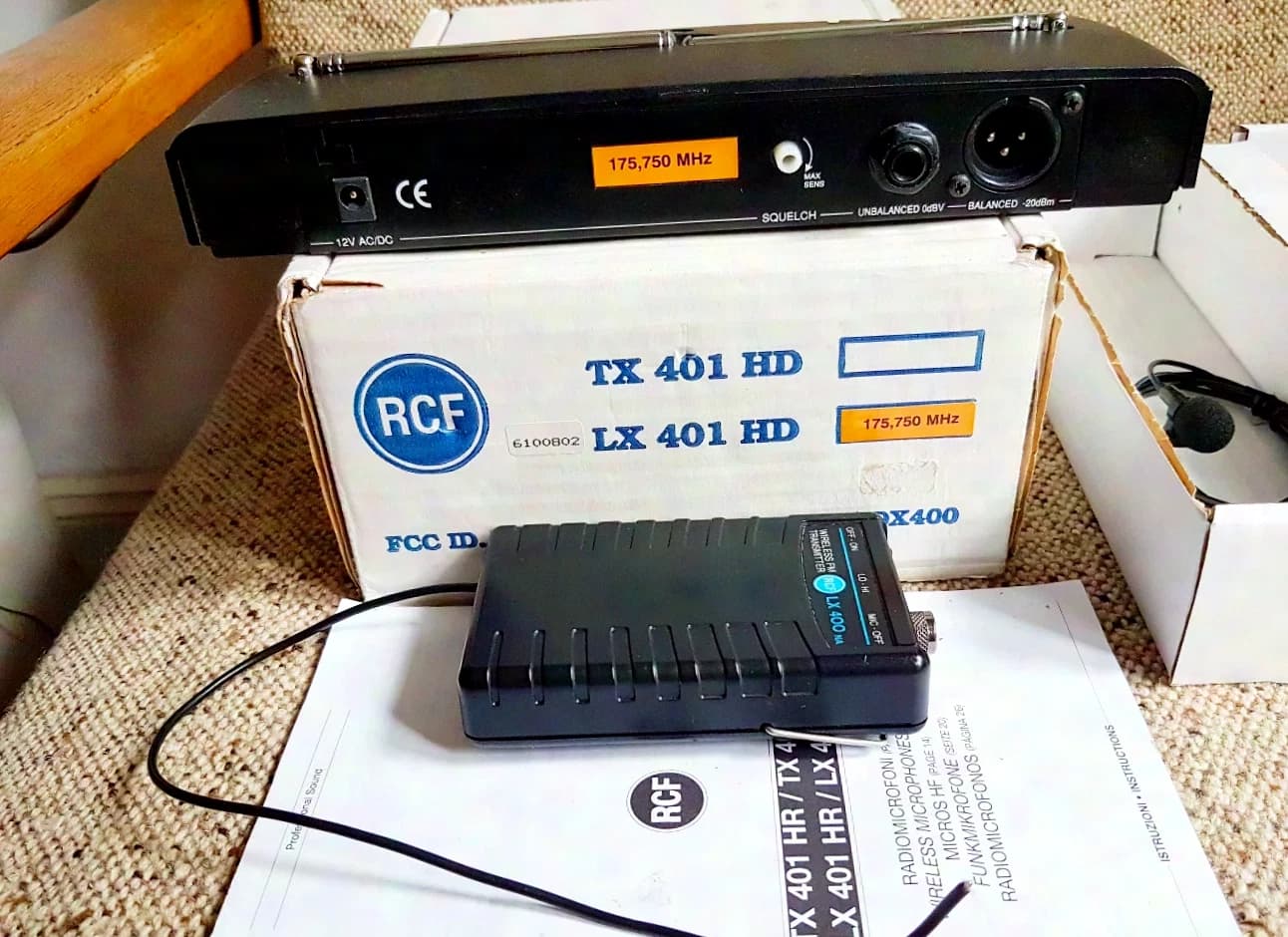 RCF LX DX 400 401 VHF Wireless System Lavalier Microphone + Receiver Set