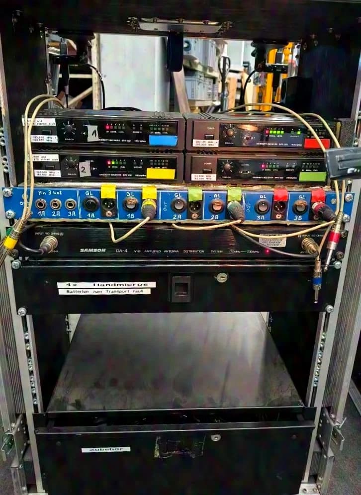 Sennheiser 4-channel VHF wireless rack with beltpacks and handheld transmitters