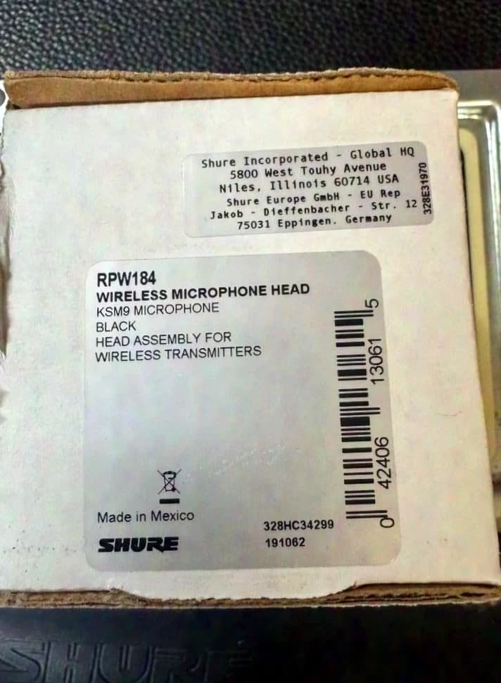 Shure KSM9 (RPW184) interchangeable capsule for UR2 (UR4D Series) handheld transmitter