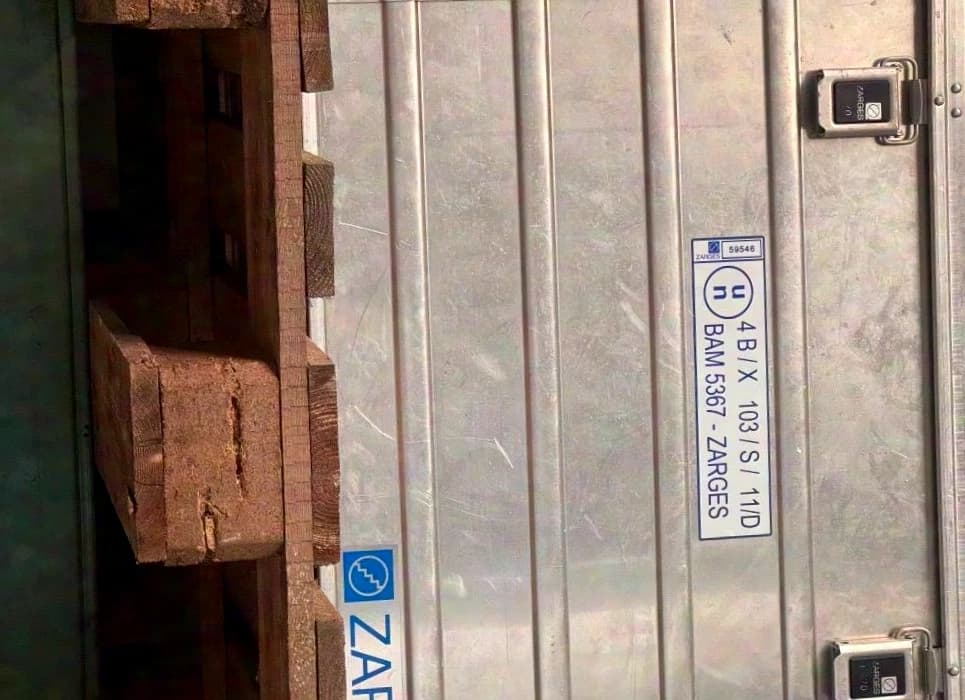 Zarges hazardous goods aluminium transport boxes with BAM label, set of 8