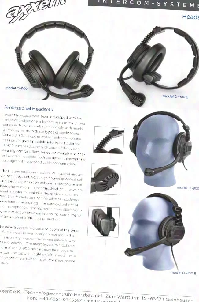axxent D800 Two-Ear Intercom Headset