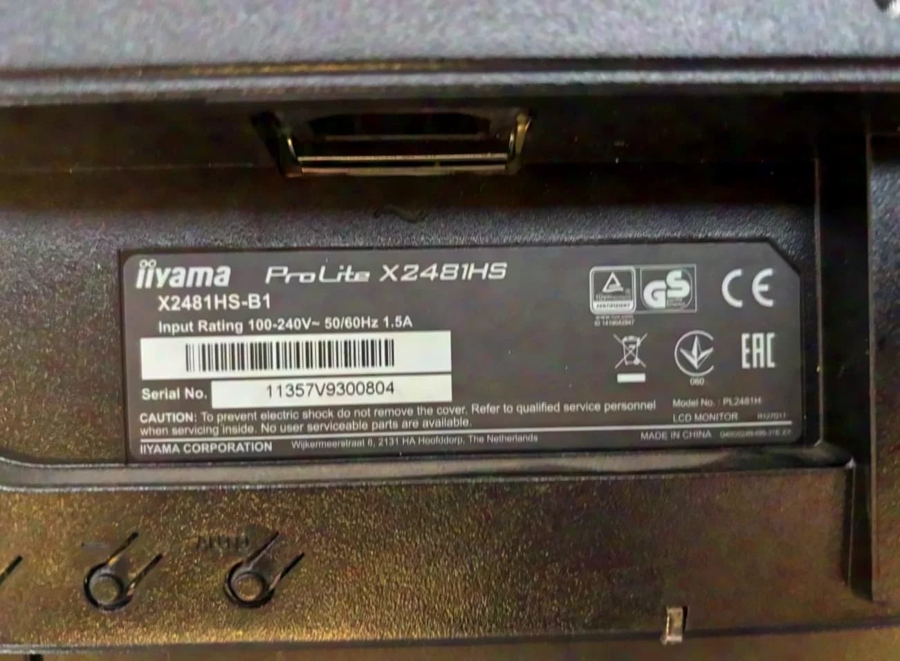 iiyama ProLite x2481HS-B1 50/60hz Monitor without monitor stand